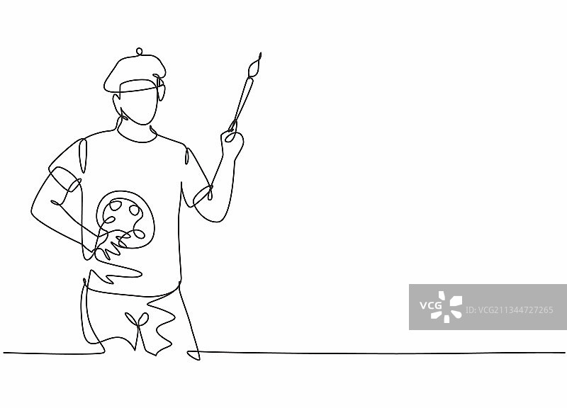 青年画家连续单线画图片素材