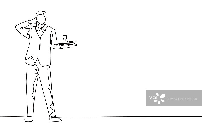 服务员站立单线连续绘图图片素材