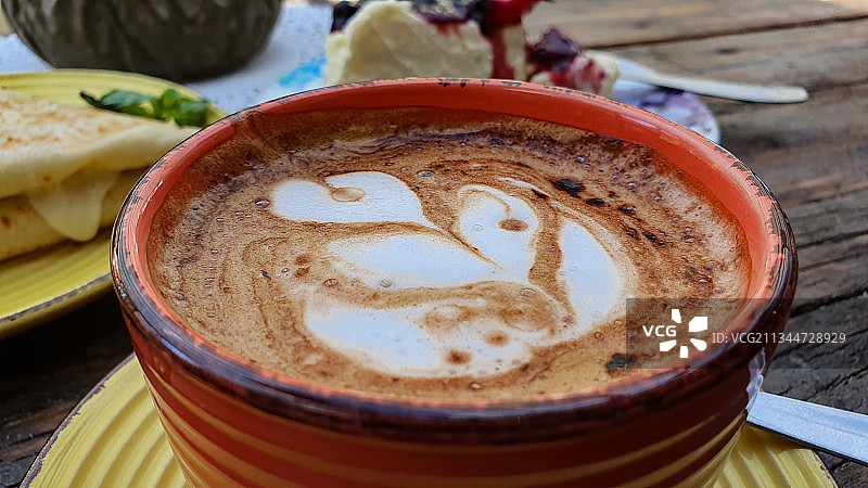 卡布奇诺咖啡特写， Villa La Angostura，阿根廷图片素材