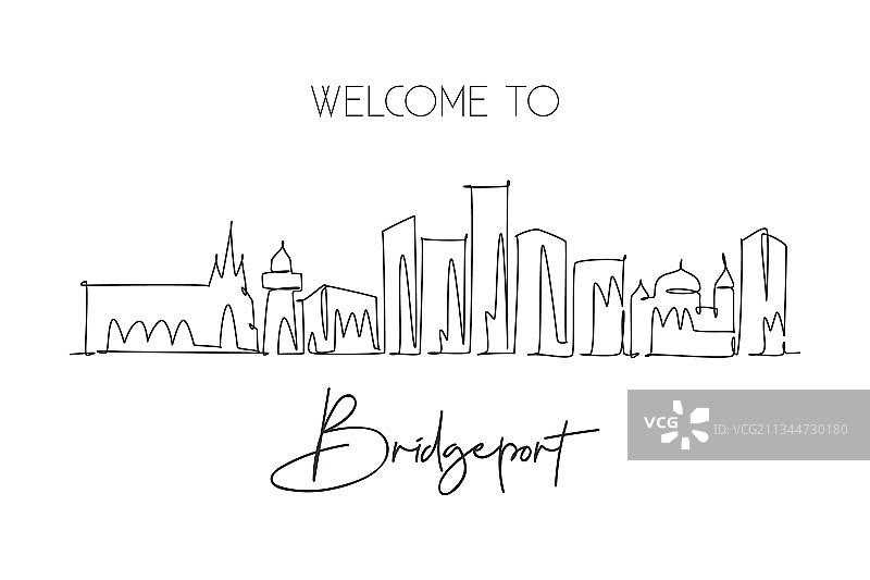 布里奇波特天际线单线连续画图片素材