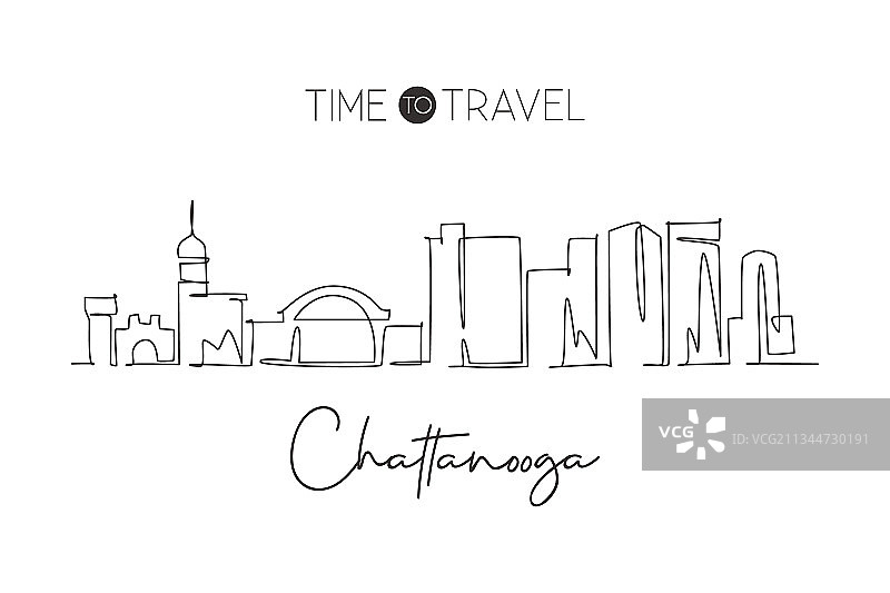 查塔努加城市连续线条画图片素材