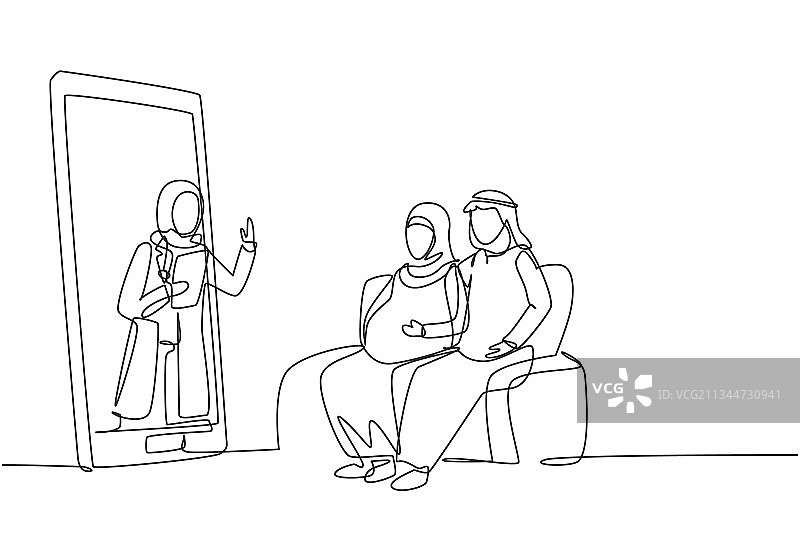 戴头巾女医生的连续单线画图片素材