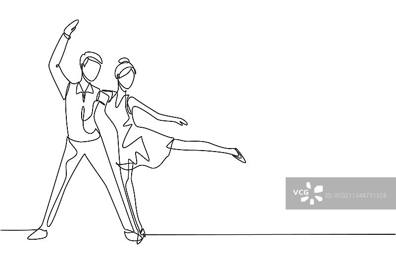 人们跳舞连续单线绘画图片素材