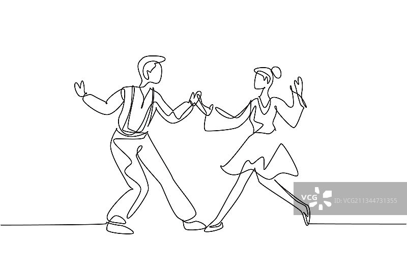 连续单线画：男女跳舞图片素材