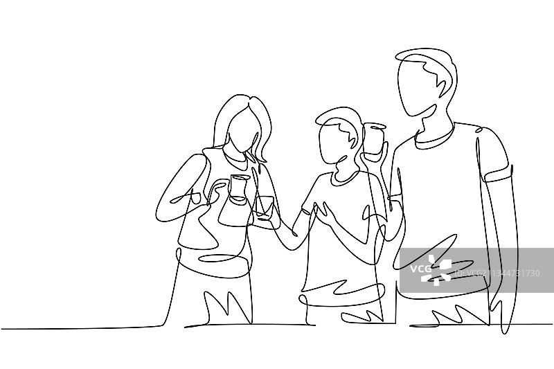 青少年庆祝的单线画图片素材