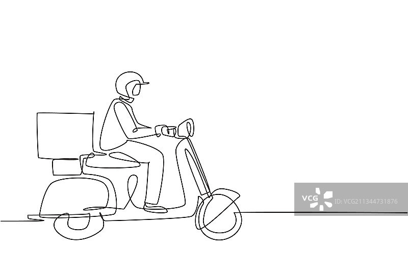 快递员骑车单线连续画图片素材
