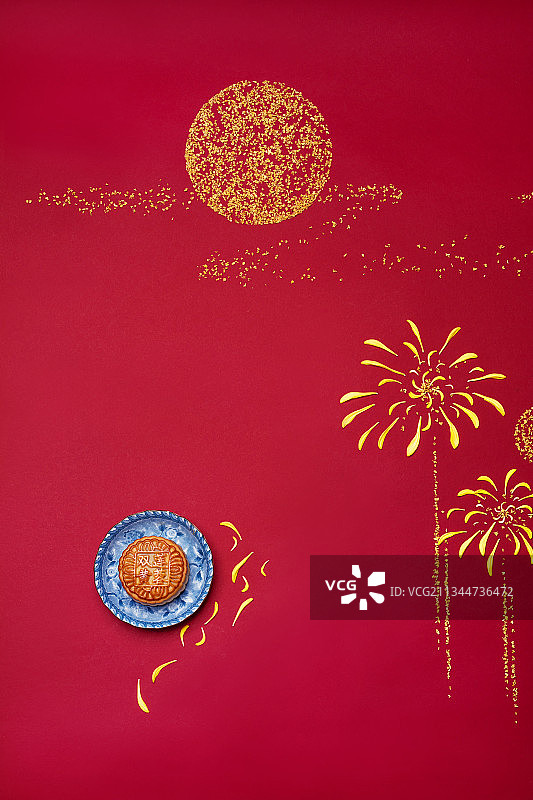 中秋节创意设计,月饼,飘然,红色背景图片素材