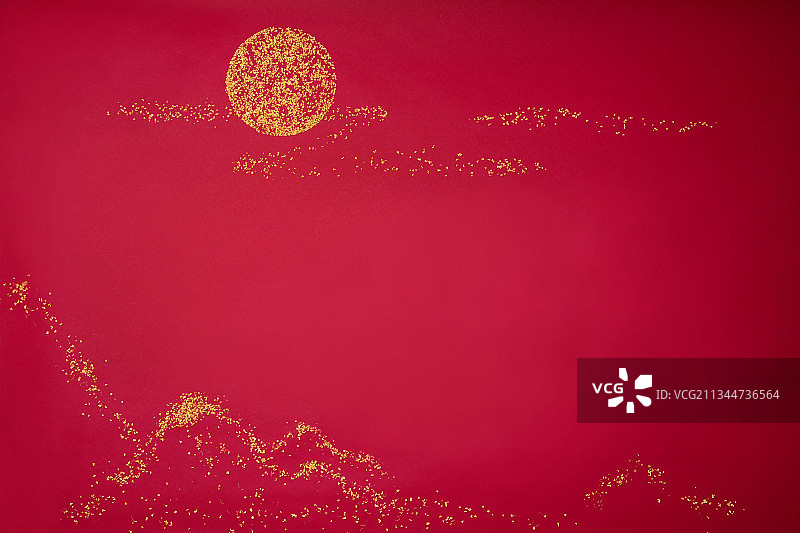 红色背景,意境,中国画,圆月图片素材