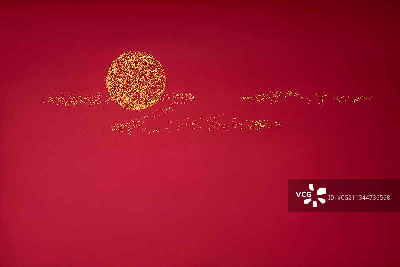 红色背景,意境,中国画,圆月图片素材