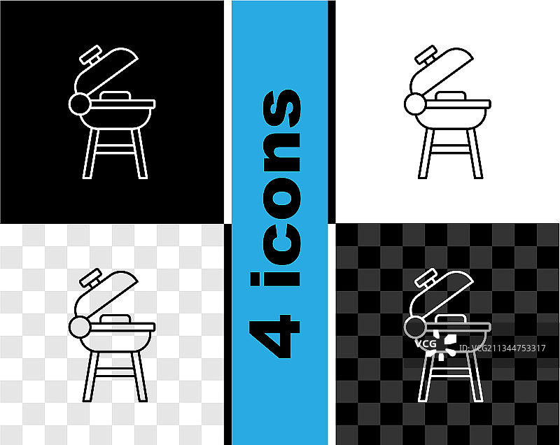 黑色背景上的系列烧烤架图标图片素材