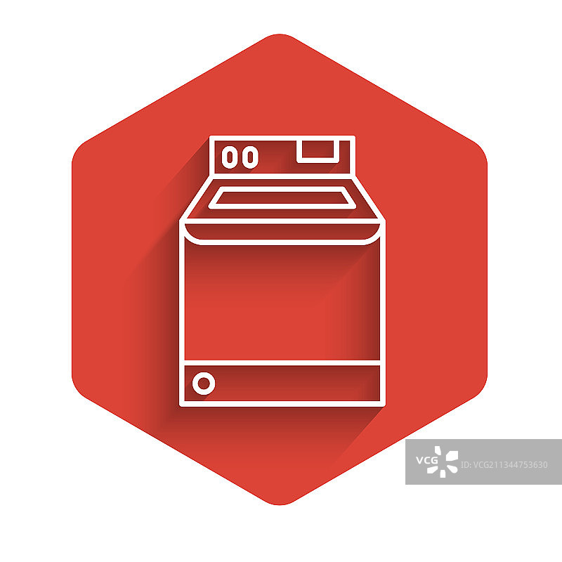 白色线条洗衣机图标，长阴影图片素材