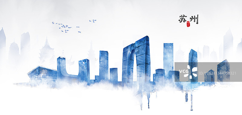 中国风水墨城市建筑苏州图片素材