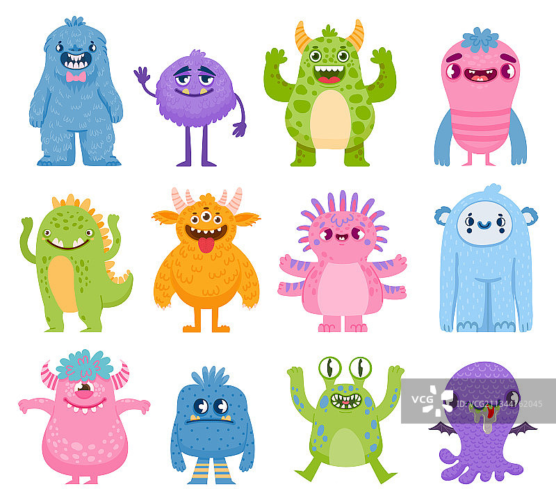 有趣的怪物卡通可爱又可怕的生物图片素材