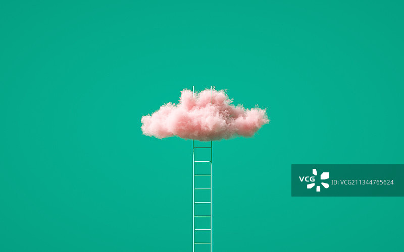 云朵梯子三维图形背景图片素材