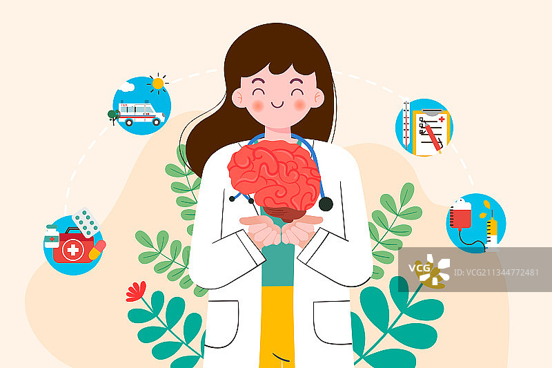 医生治疗大脑相关疾病矢量插画图片素材