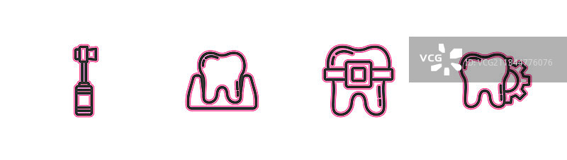 牙刷与带牙套的牙齿图片素材