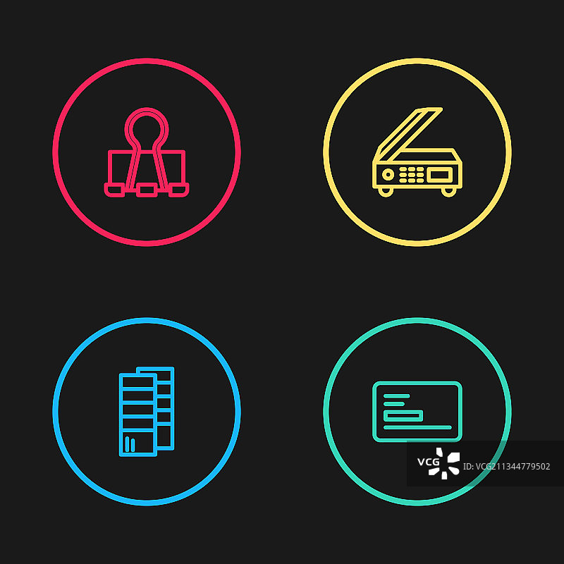 潘通色卡、名片和扫描仪线条组合图片素材