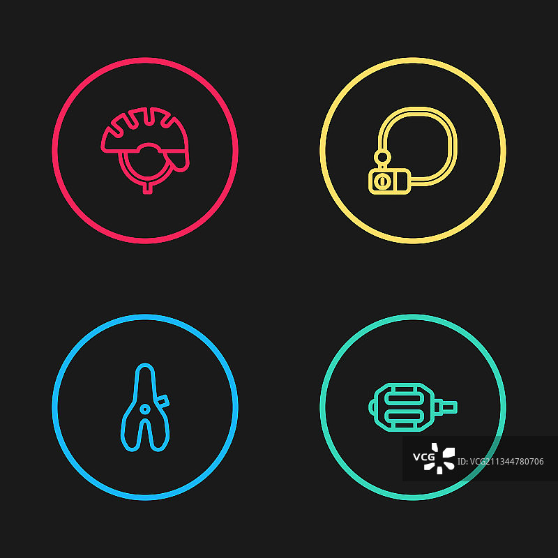 自行车车座、脚踏、锁和头盔图标图片素材