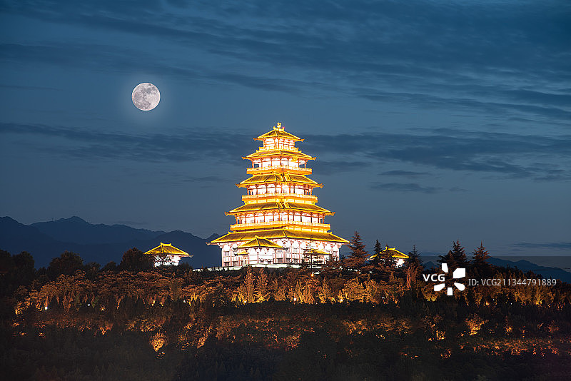 陕西省宝鸡中华石鼓园夜景图片素材