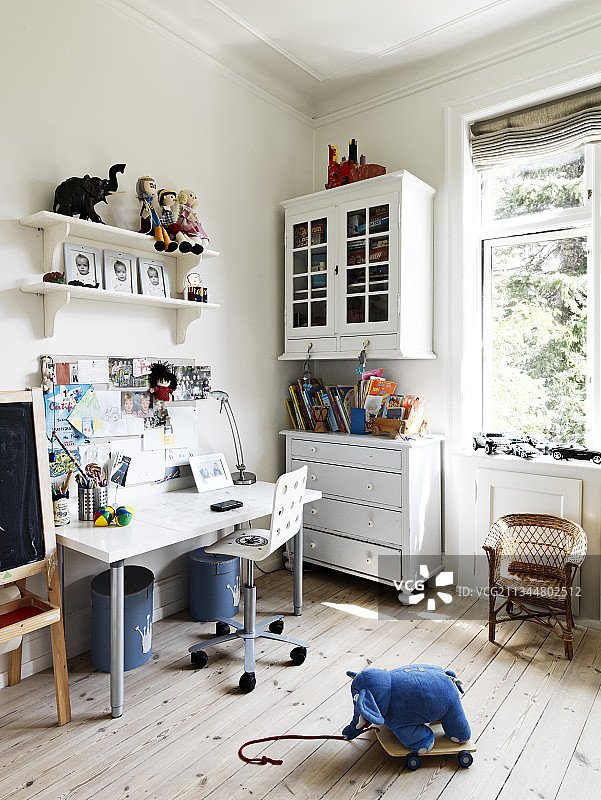 儿童房怀旧家具木地板书桌图片素材