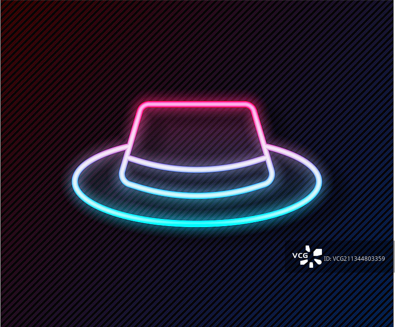 发光霓虹灯线条带丝带的男士帽子图标图片素材