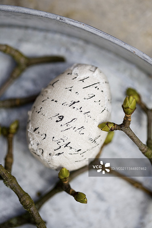 布艺包裹的鸡蛋与嫩枝图片素材