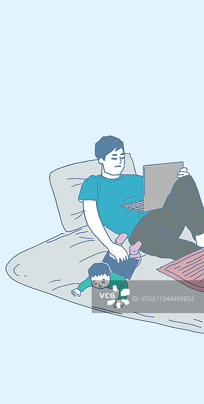 卡通生活方式父与子爸爸工作孩子玩耍游戏互动搞笑配图漫画图片素材