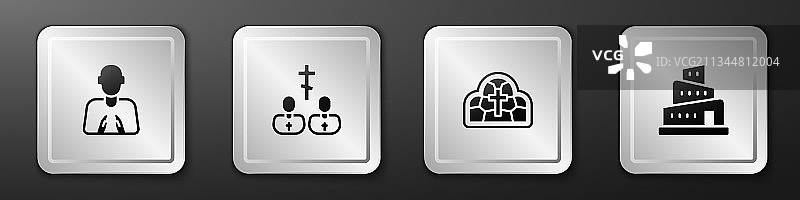 祈祷姿势的双手和彩色玻璃神父图片素材