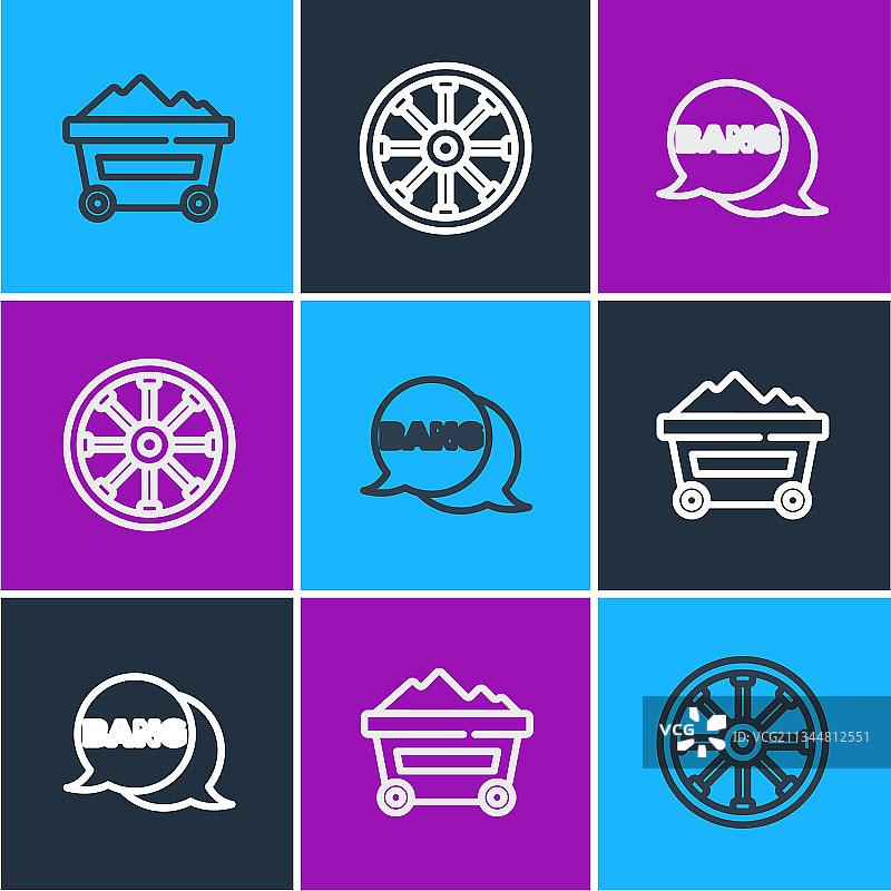 煤矿手推车爆炸枪漫画线条图片素材