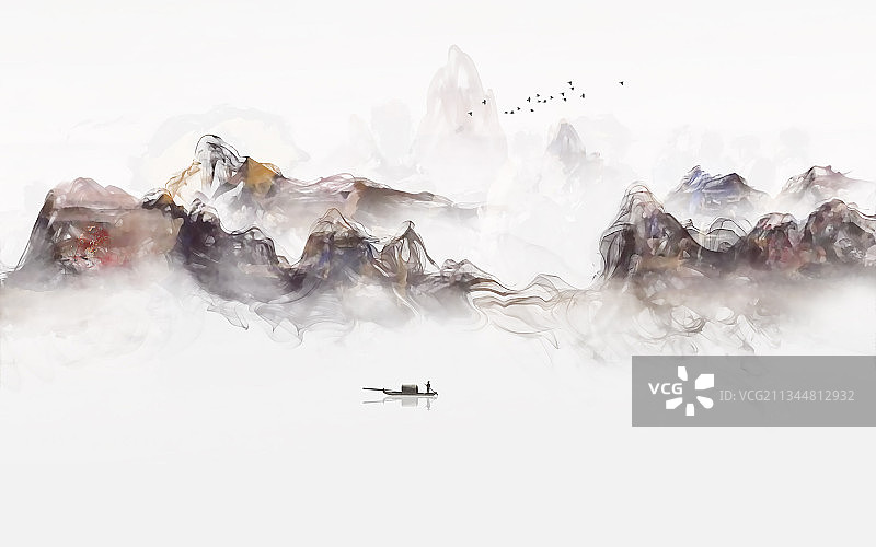 新中式意境山水画背景图片素材