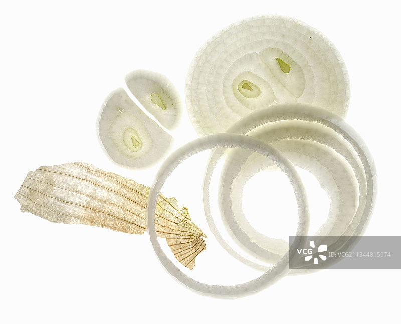 白色洋葱切片和洋葱圈图片素材