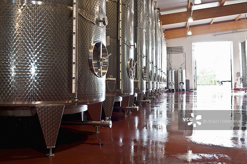 德国摩泽尔马克西姆·格林豪斯葡萄园的钢罐图片素材