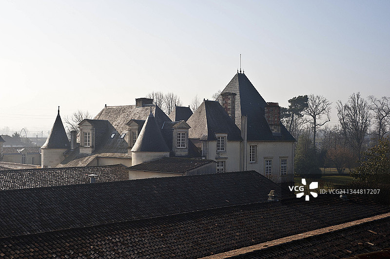 法国波尔多佩萨克-雷奥良，奥-布里昂酒庄的屋顶景色图片素材