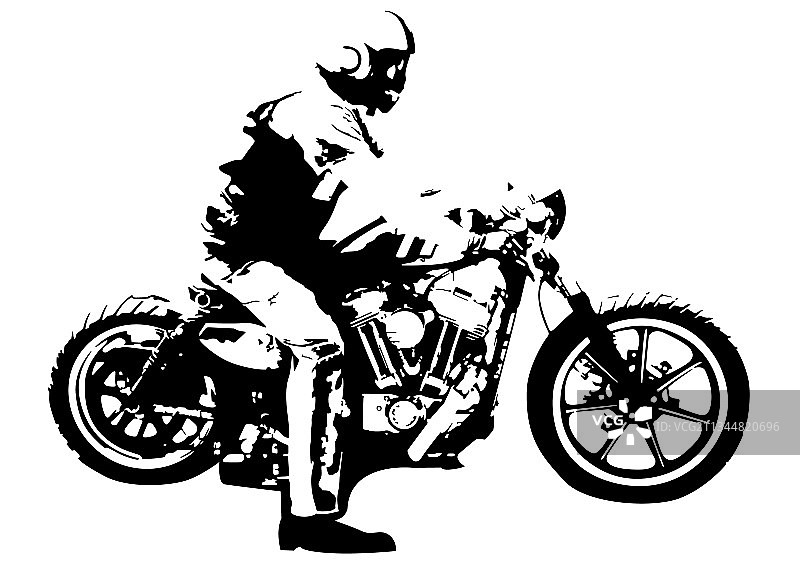 骑摩托车的摩托车手绘画图片素材