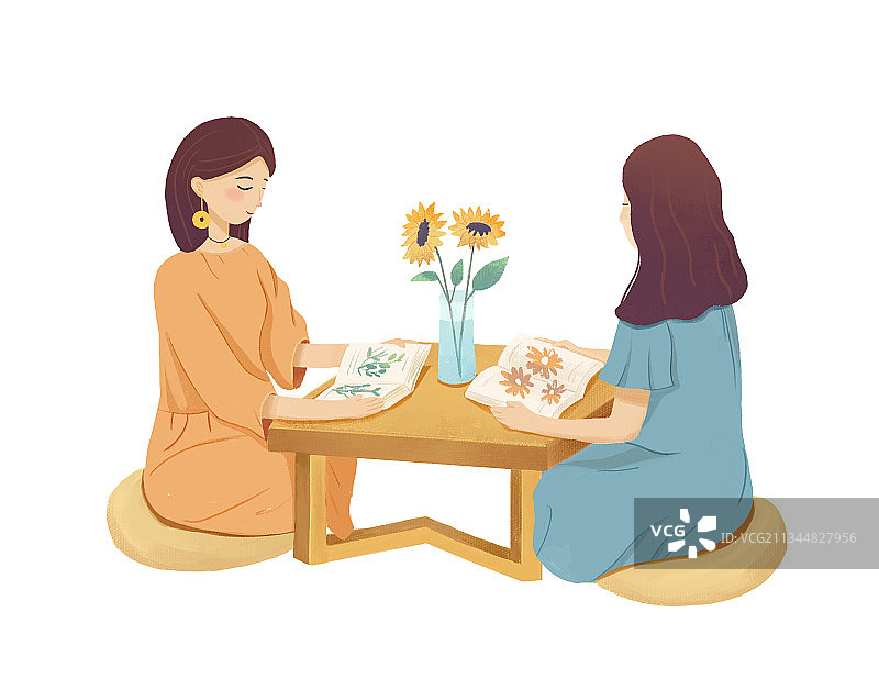 阅读的女孩白底图片素材