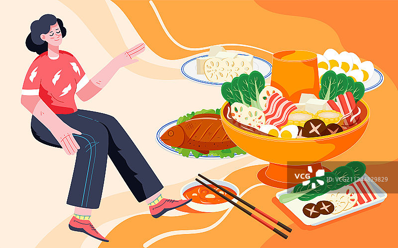 火锅美食传统节日春节团圆新年庆典插画海报图片素材