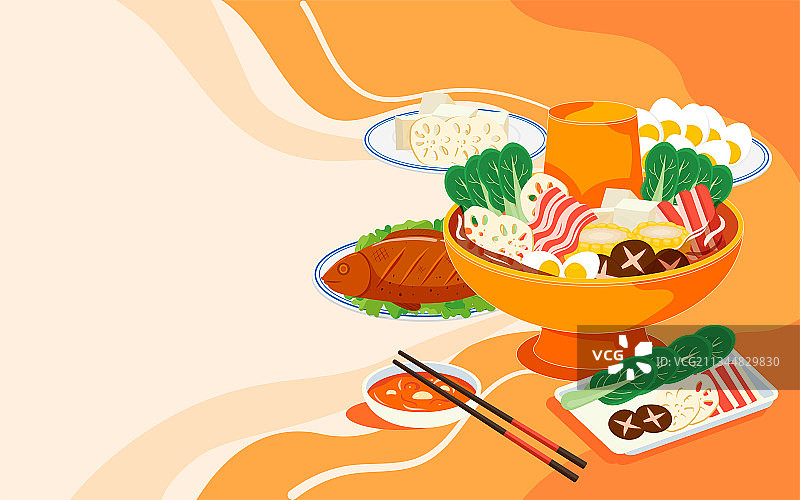 火锅美食传统节日春节团圆新年庆典插画海报图片素材