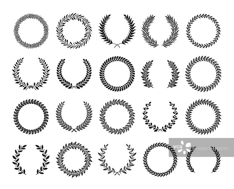 圆形花环黑色月桂树徽章图片素材