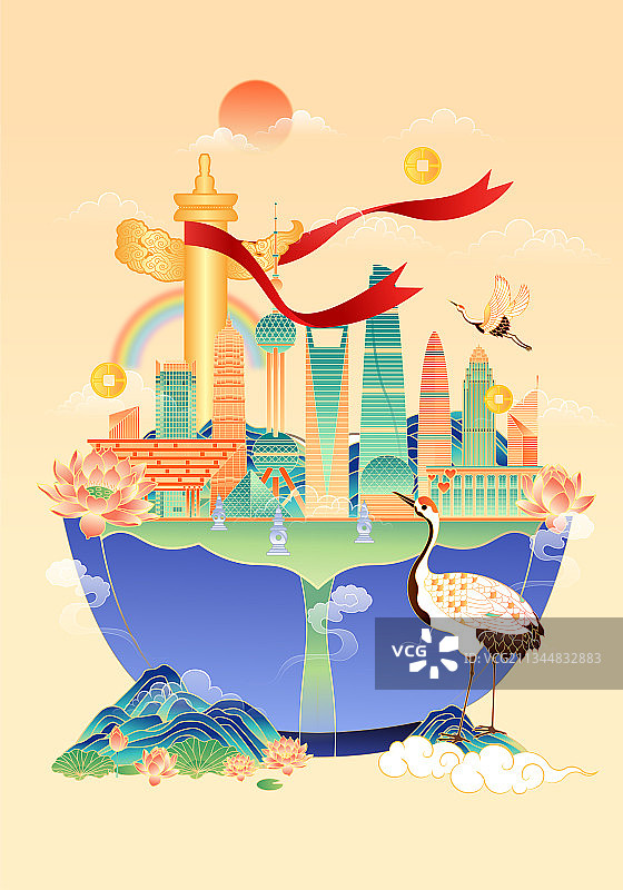 国庆节城市建筑矢量插画图片素材