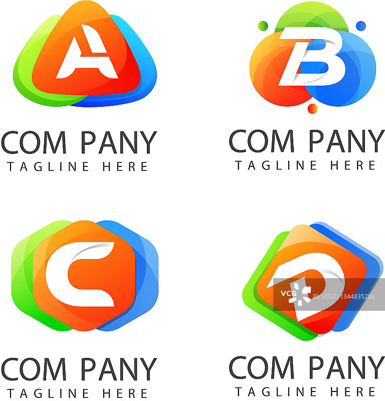 具有彩色形状的字母标志合集图片素材