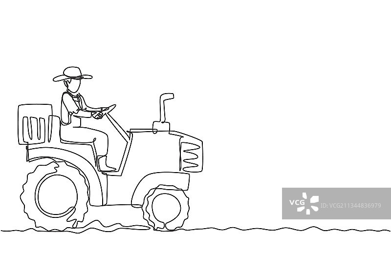 单线连续绘画：年轻的男性农民图片素材