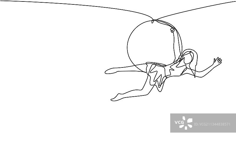 杂技女人的单线连续画图片素材