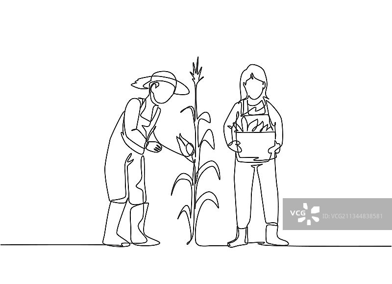 农民夫妇单线画图片素材