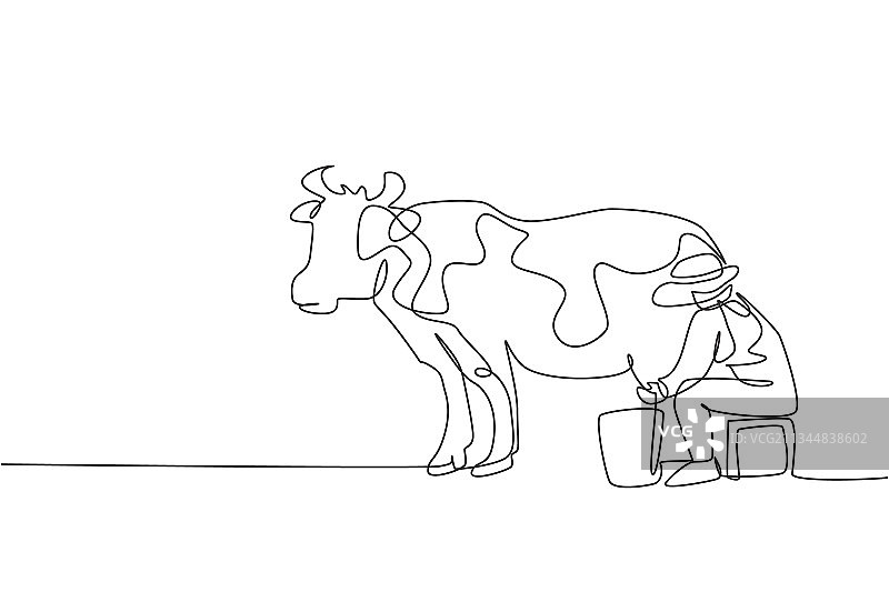 单线连续绘画：年轻女农民图片素材