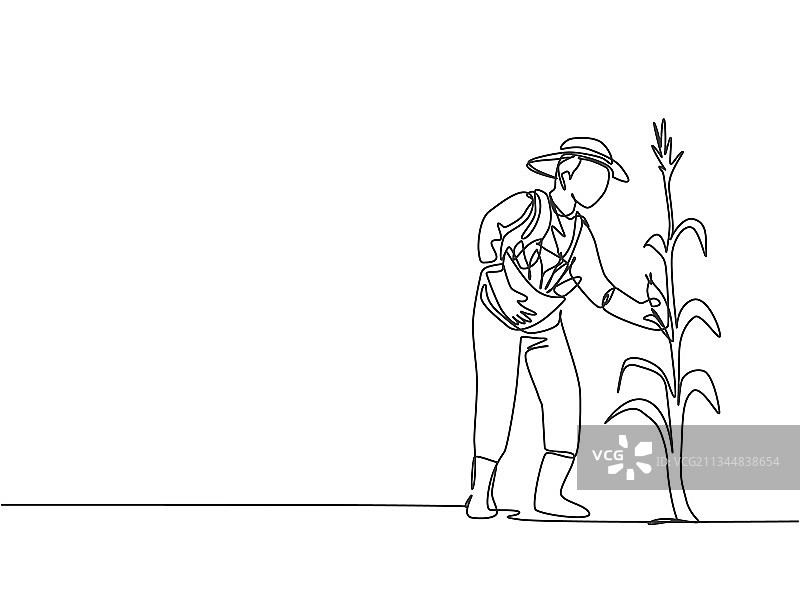 年轻男农民单线画图片素材