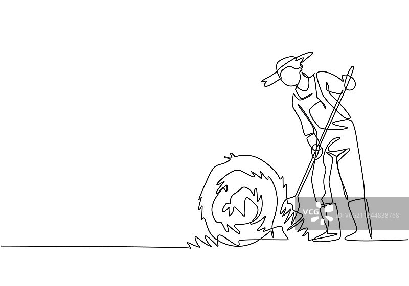 青年农夫连续单线画图片素材