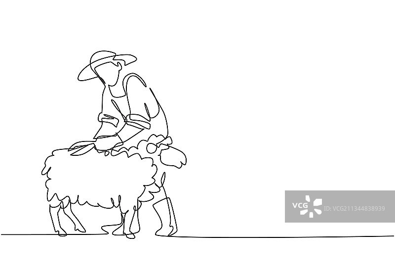 青年农夫连续单线画图片素材