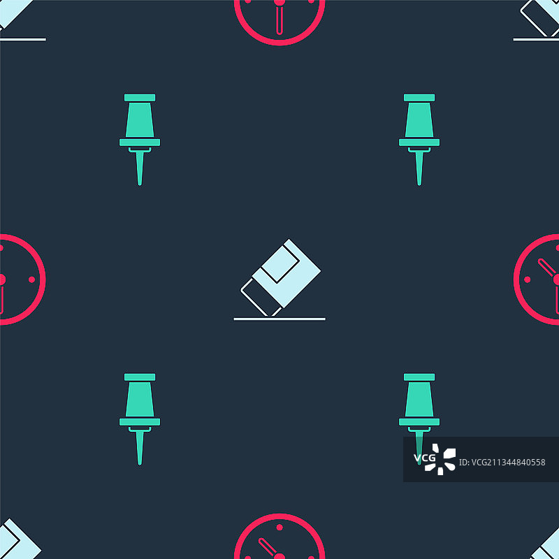 时钟橡皮擦和图钉图片素材