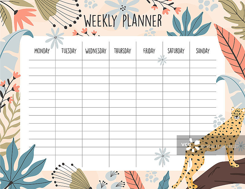 每周计划模板热带猎豹图片素材