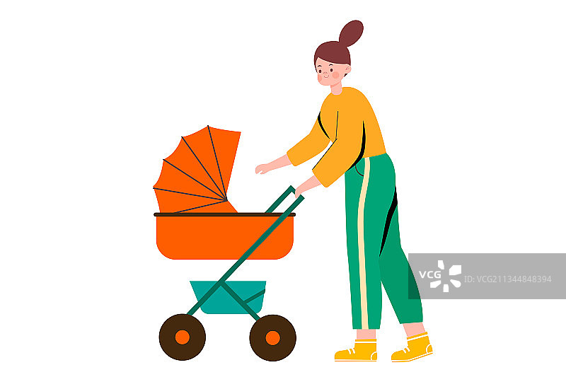 推婴儿车的妈妈矢量插画图片素材
